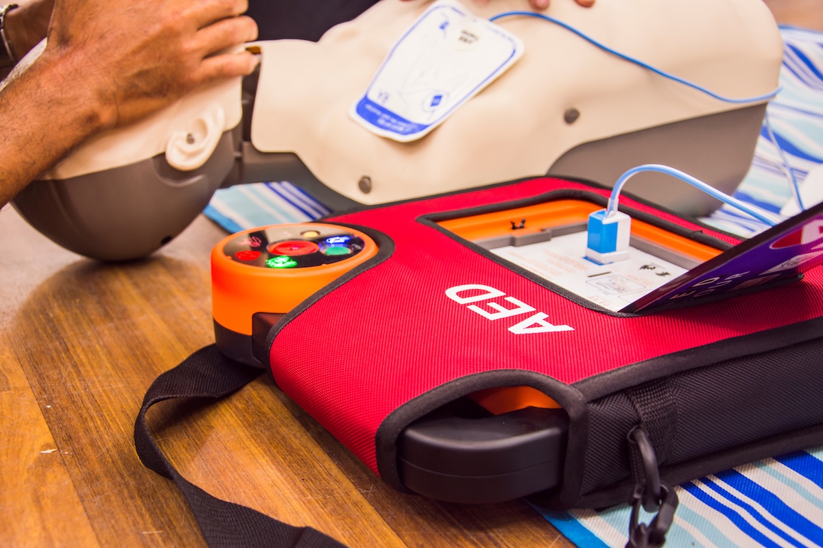 AED device used during CPR certification course in Cary, North Carolina